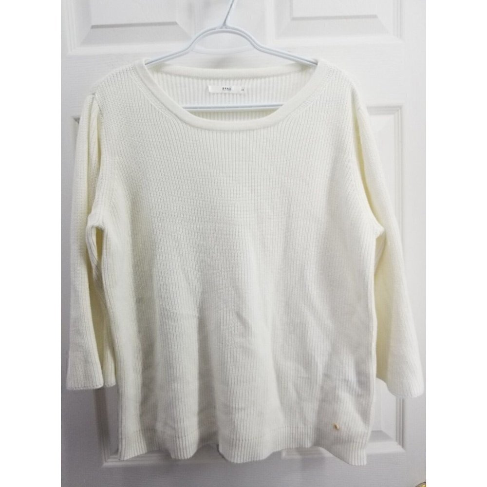 Brax Feel Good White Rib Knit Sweater With Flared 3/4 Sleeves Size 44 or Large